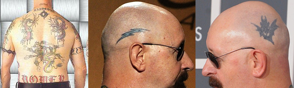 Judas Priest（ジューダス・プリースト）のロブ・ハルフォードの背中や頭のタトゥー